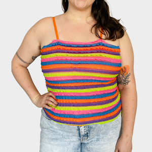 90s Zenobia Multicolor Striped Ruffle‎ Tank